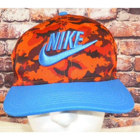 Nike Pro Snapback Hat Orange Camouflage Print With Blue Brim Adjustable Fit - Picture 1 of 6
